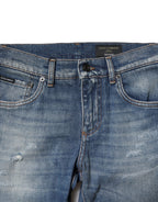 Blue Washed Cotton Slim Fit Men Denim Jeans