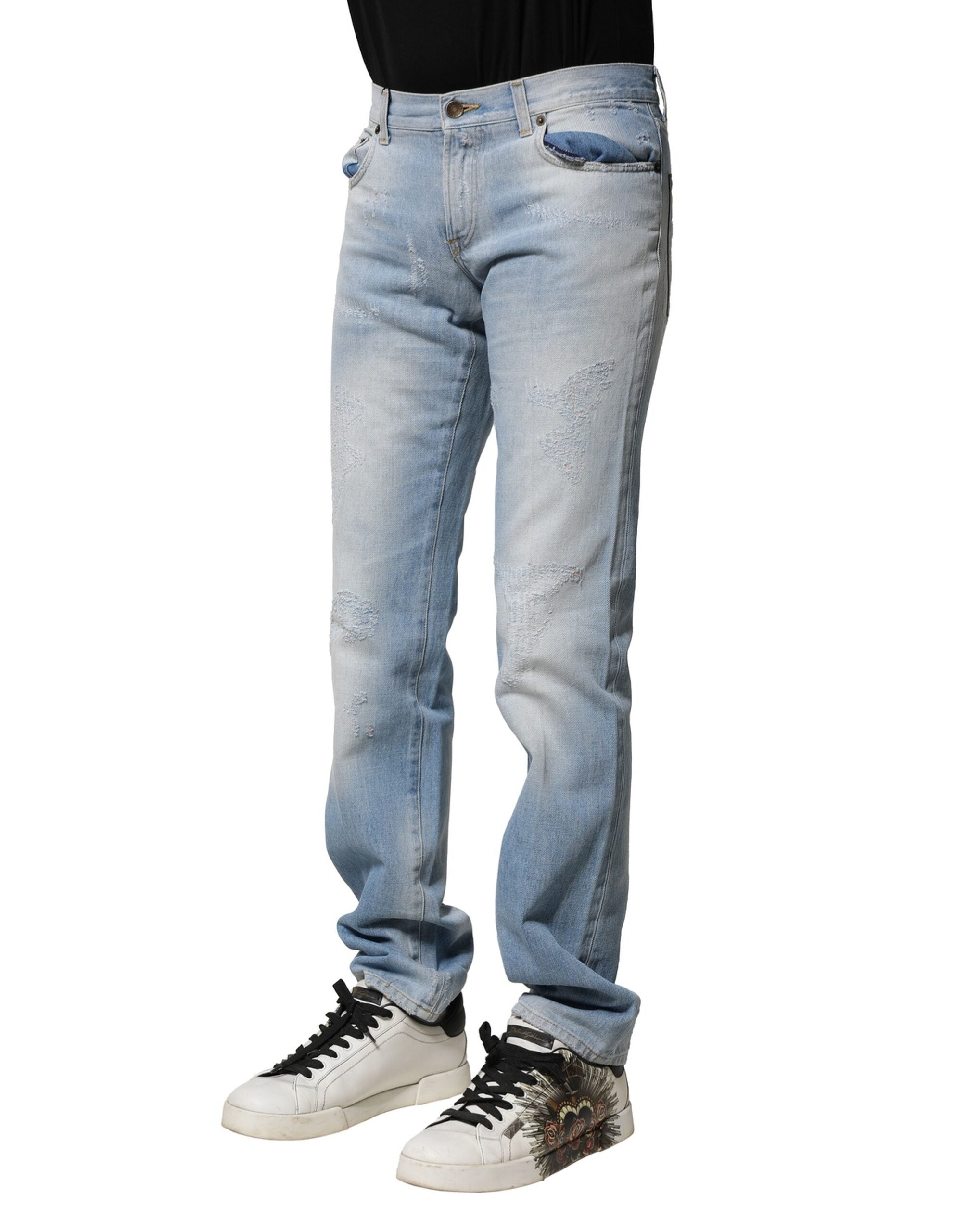 Light Blue Washed Straight Fit Denim Jeans