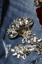 Blue Cotton Rhinestone Embellish Denim Jeans
