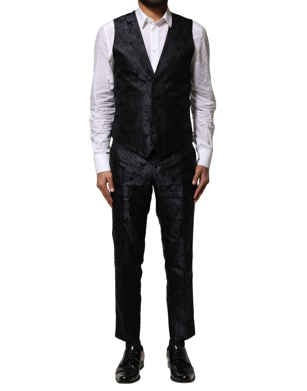 Black Jacquard 3 Piece Single Breasted Suit
