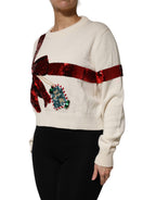 White Sequined Crew Neck Pullover Sweater