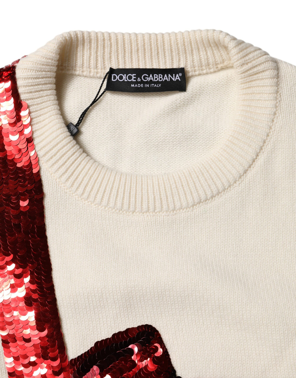 White Sequined Crew Neck Pullover Sweater