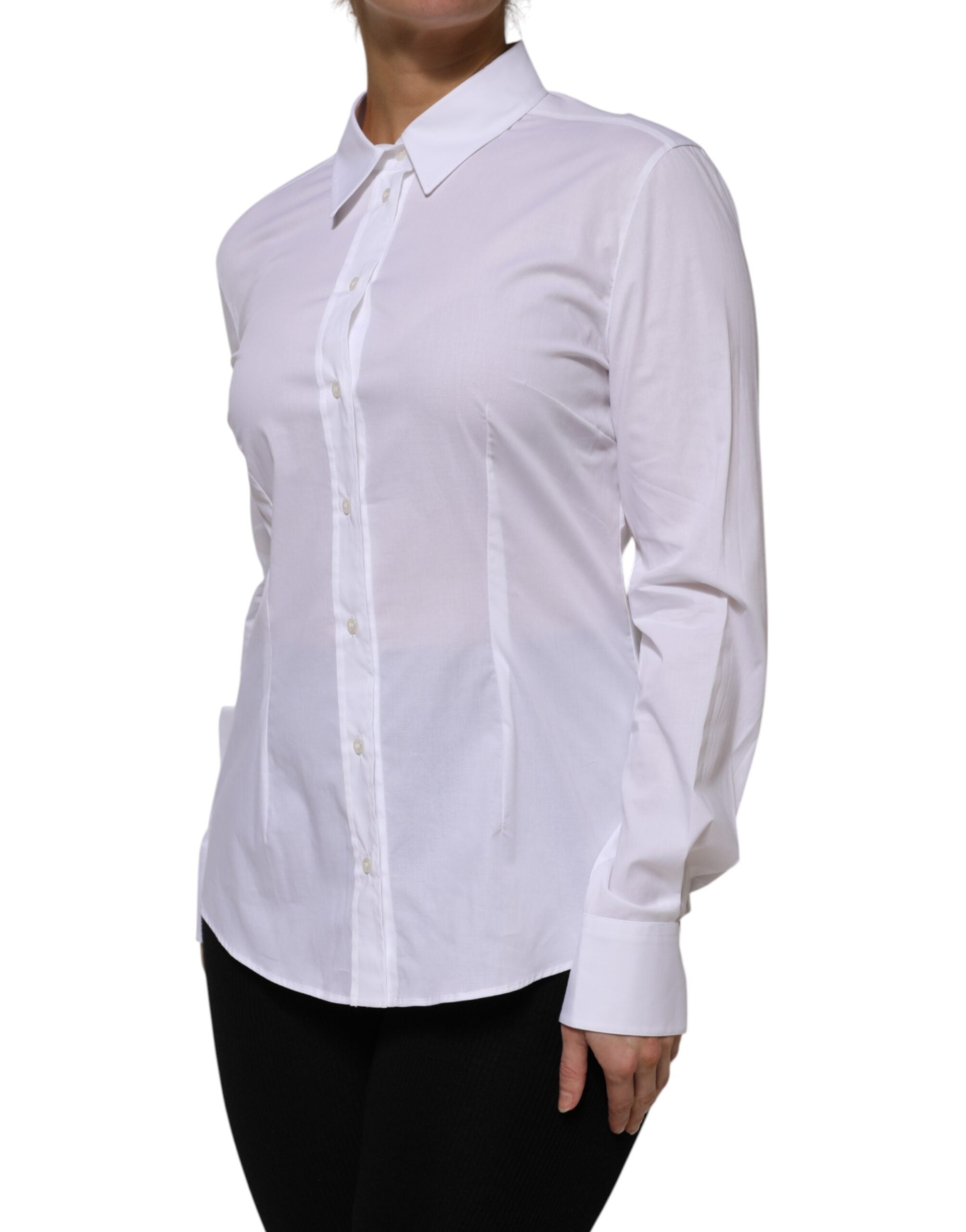 White Cotton Collared Long Sleeves Shirt Top