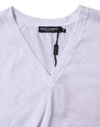 White Cotton Short Sleeves V-neck T-shirt