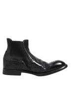 Black Leather Ankle Boots Slip On Shoes