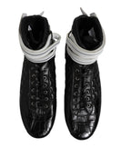 Black Quilted Leather Lace Up Sneakers Shoes