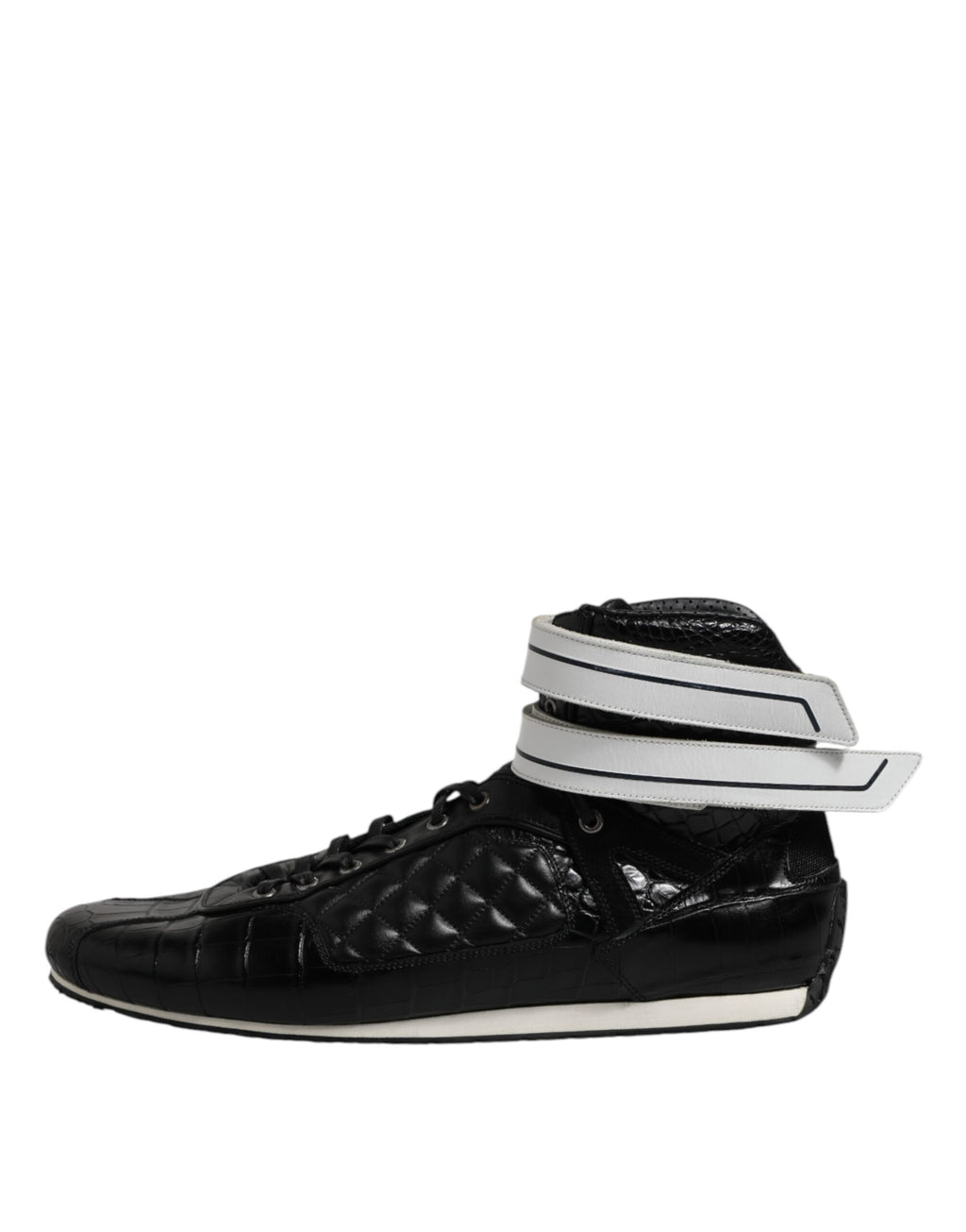 Black Quilted Leather Lace Up Sneakers Shoes