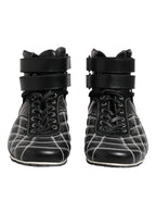 Black Quilted Leather Lace Up Sneakers Shoes