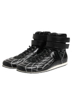 Black Quilted Leather Lace Up Sneakers Shoes