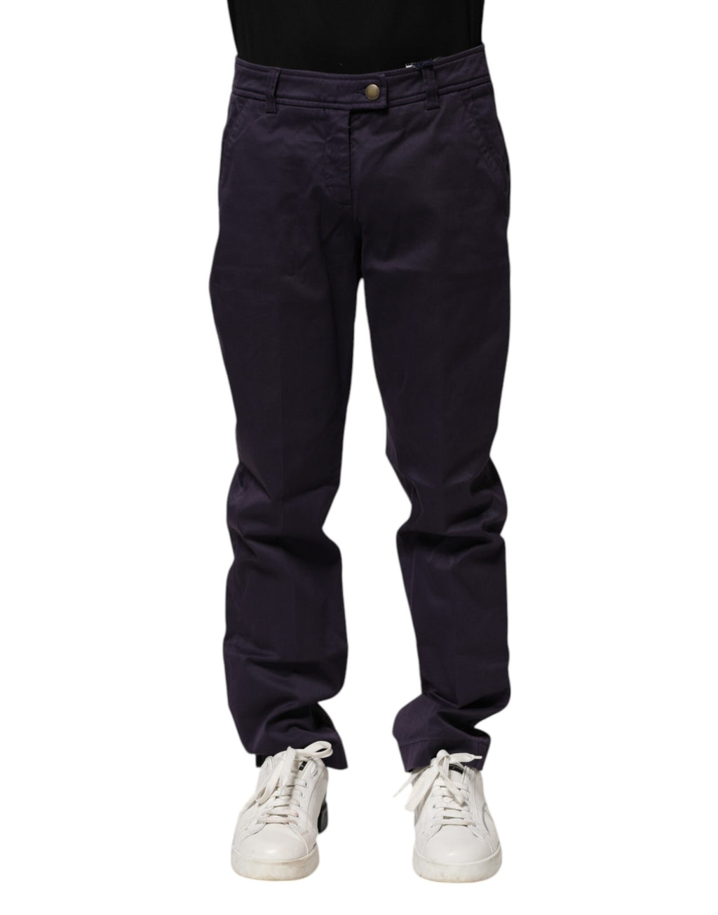 Dark Purple Mid Waist Casual Straight Pants