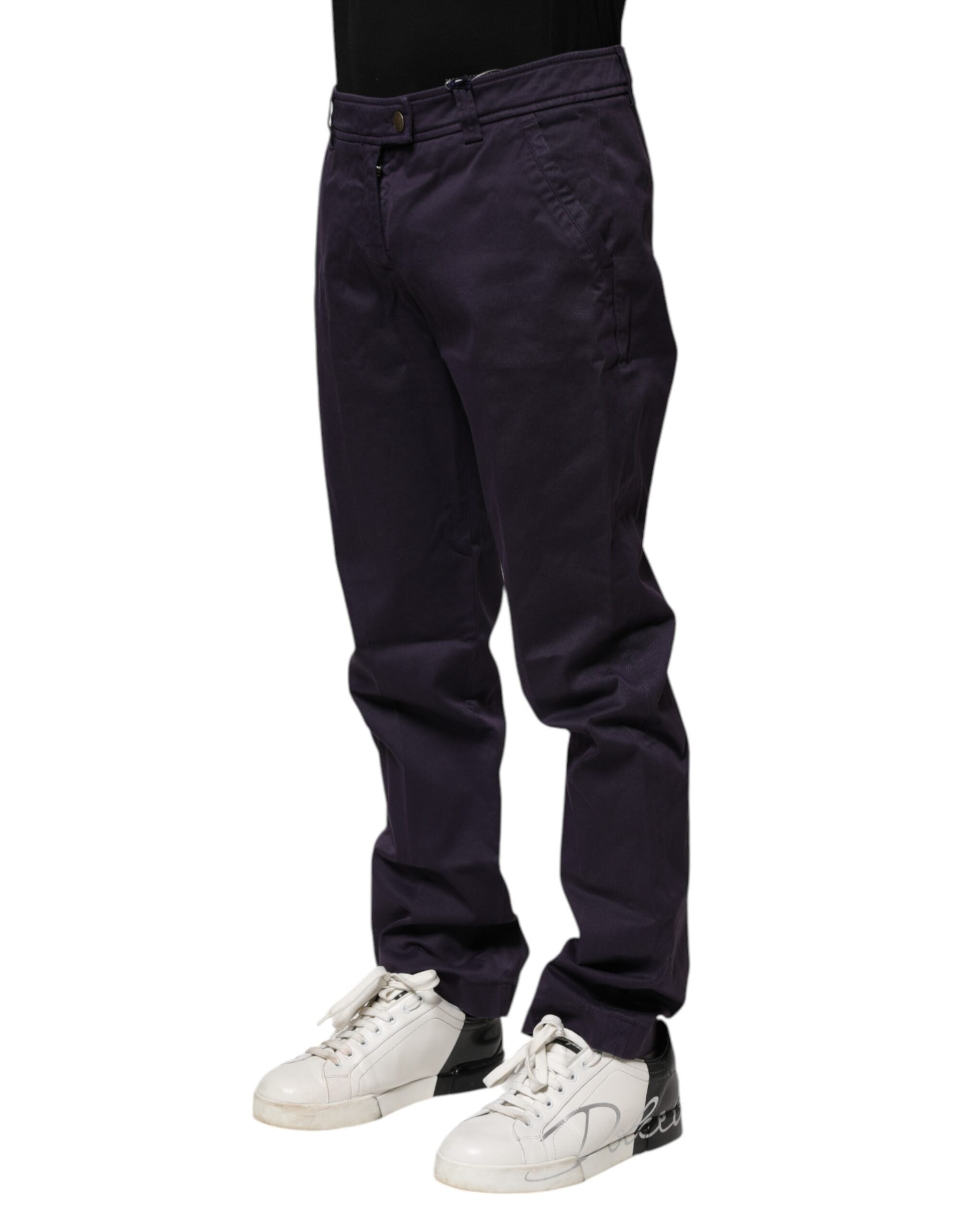 Dark Purple Mid Waist Casual Straight Pants