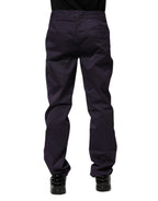 Dark Purple Mid Waist Casual Straight Pants