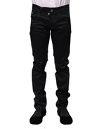 Black Cotton Skinny Mid Waist Pants