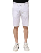 White Cotton Stretch Men Denim Bermuda Shorts