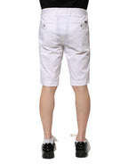 White Cotton Stretch Men Denim Bermuda Shorts