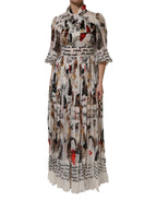 Multicolor Animal Print Silk Ascot Maxi Dress
