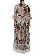 Multicolor Animal Print Silk Ascot Maxi Dress