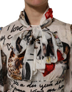 Multicolor Animal Print Silk Ascot Maxi Dress