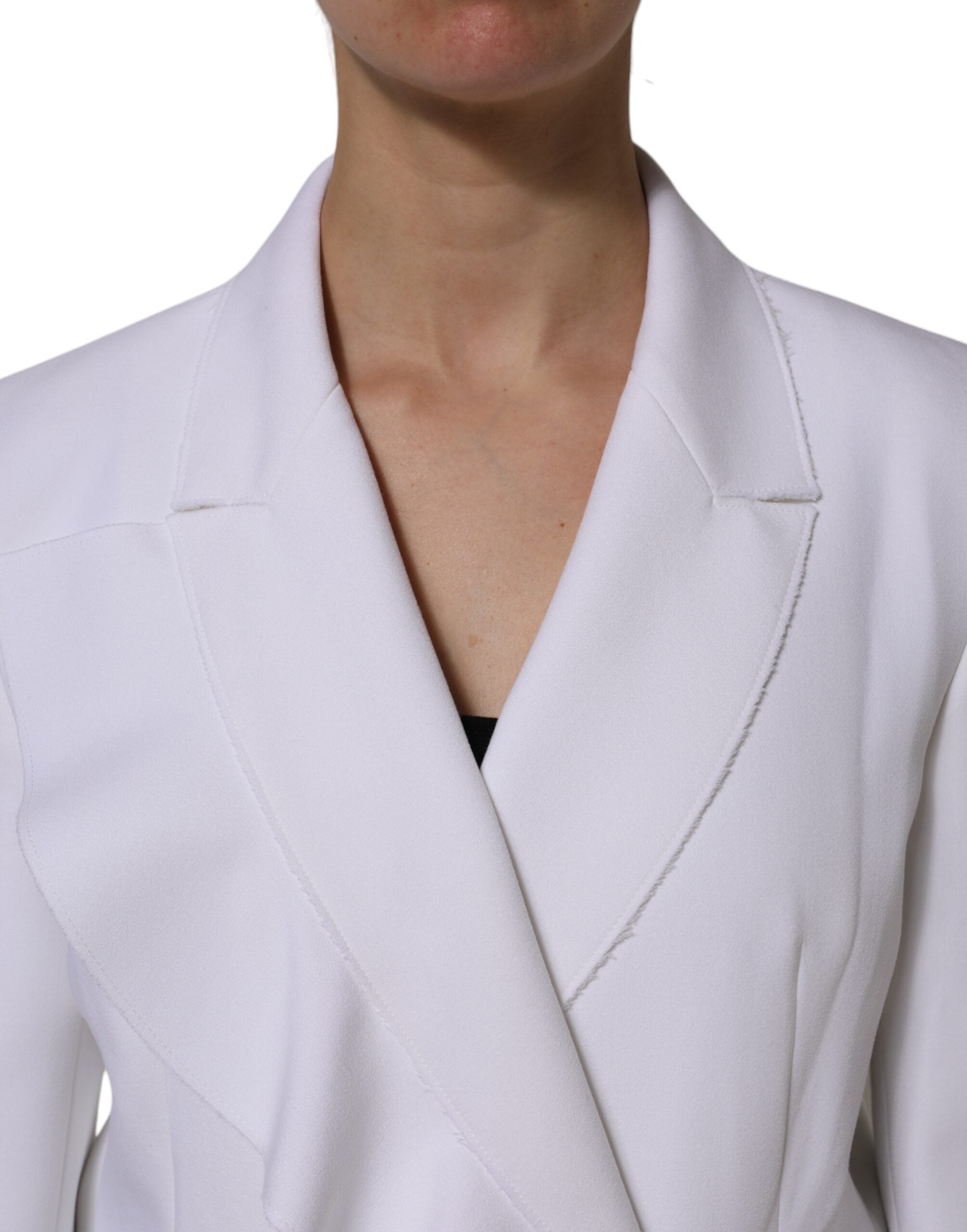White Polyester Long Sleeves Ruffled Wrap Jacket