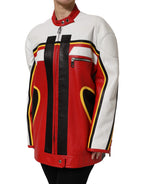 Multicolor Leather Biker Full Zip Coat Jacket