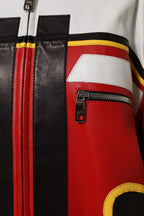 Multicolor Leather Biker Full Zip Coat Jacket