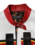 Multicolor Leather Biker Full Zip Coat Jacket