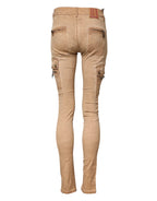 Brown Cotton Mid Waist Skinny Denim Jeans