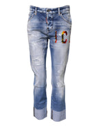 Blue Washed Cotton Mid Waist Skinny Denim Jeans