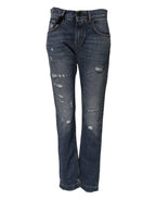 Blue Cotton Tattered Boyfriend Denim Jeans