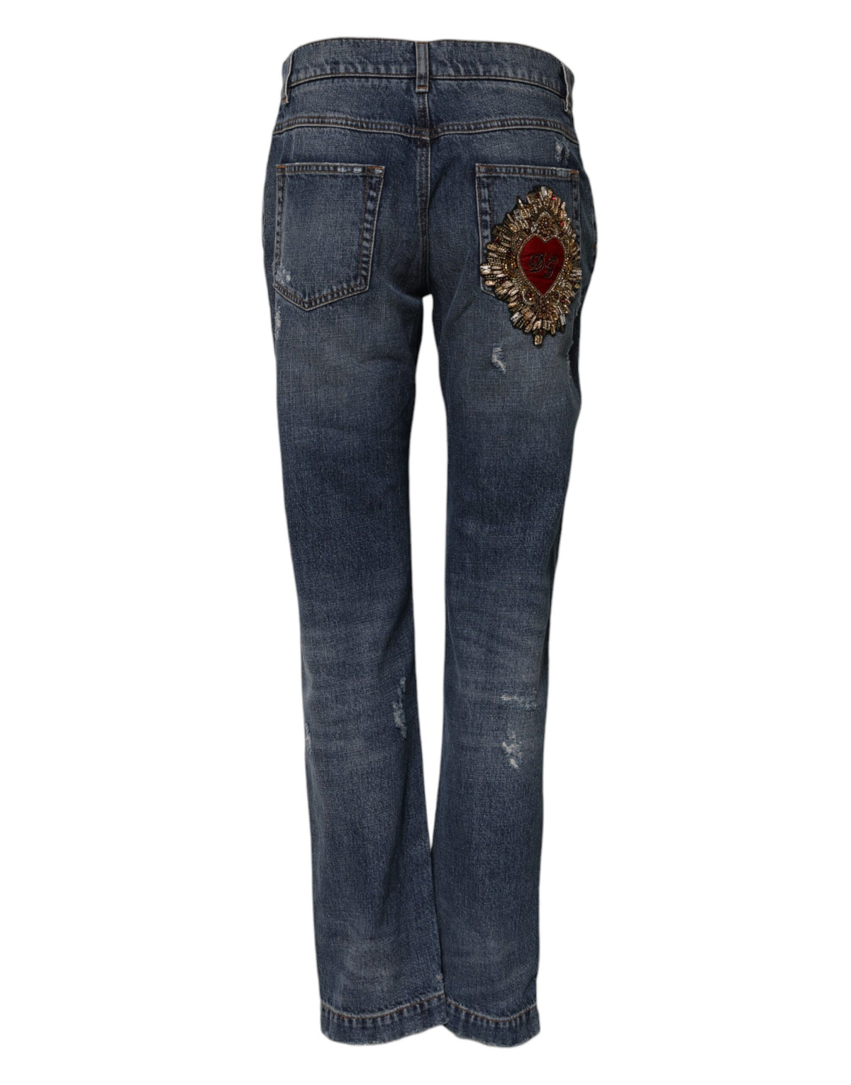 Blue Cotton Tattered Boyfriend Denim Jeans