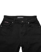 Black Skinny Cotton Mid Waisted Denim Jeans