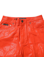 Orange Cotton High Waisted Denim Jeans