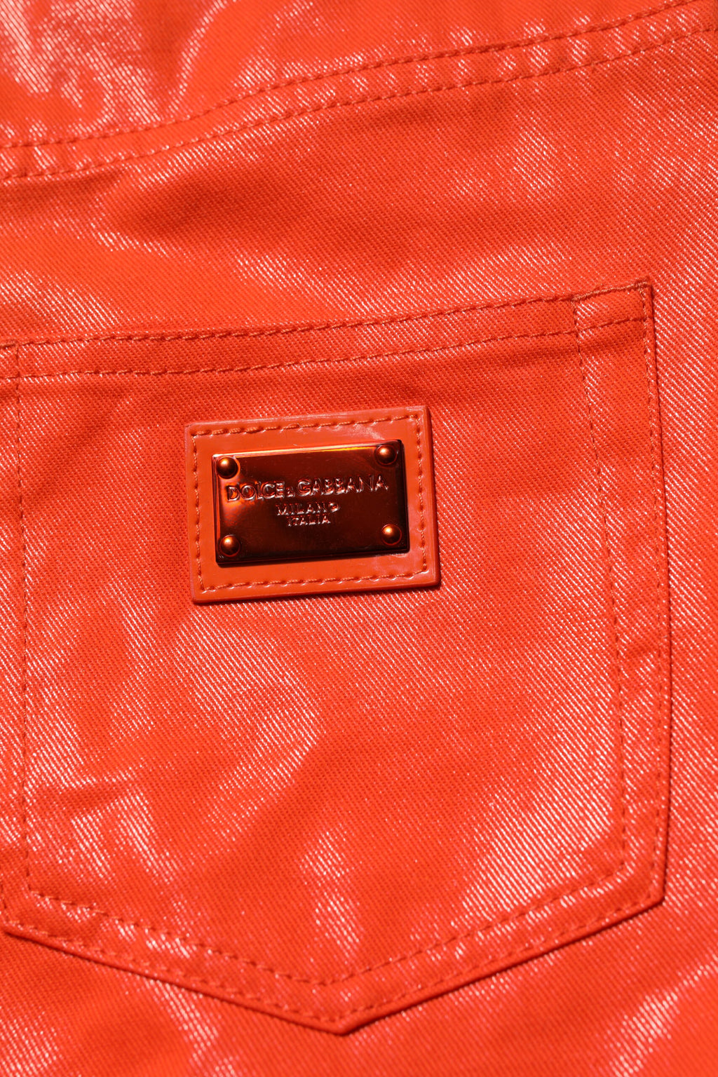 Orange Cotton High Waisted Denim Jeans