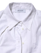 White Cotton Collared Long Sleeves Ruffle Top Shirt