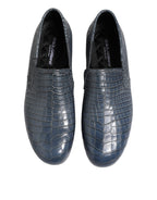 Blue Exotic Leather Slip On Loafers Men Dress Shoes