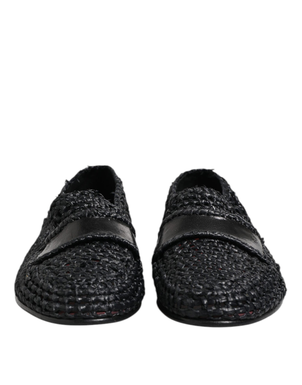Black Woven Leather Slip On Loafers Men Shoes