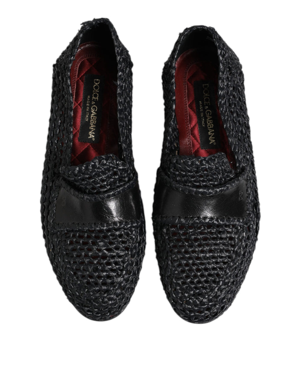 Black Woven Leather Slip On Loafers Men Shoes