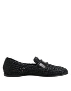 Black Woven Leather Slip On Loafers Men Shoes