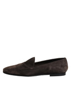 Brown Velvet Leather Slip On Loafers Shoes