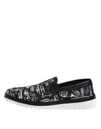 Black Slip On Printed Men Loafers Shoes