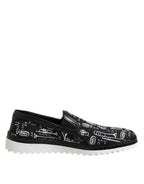 Black Slip On Printed Men Loafers Shoes