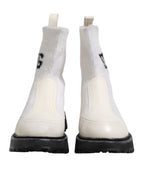 White Beige DG Logo Mid Calf Boots Shoes