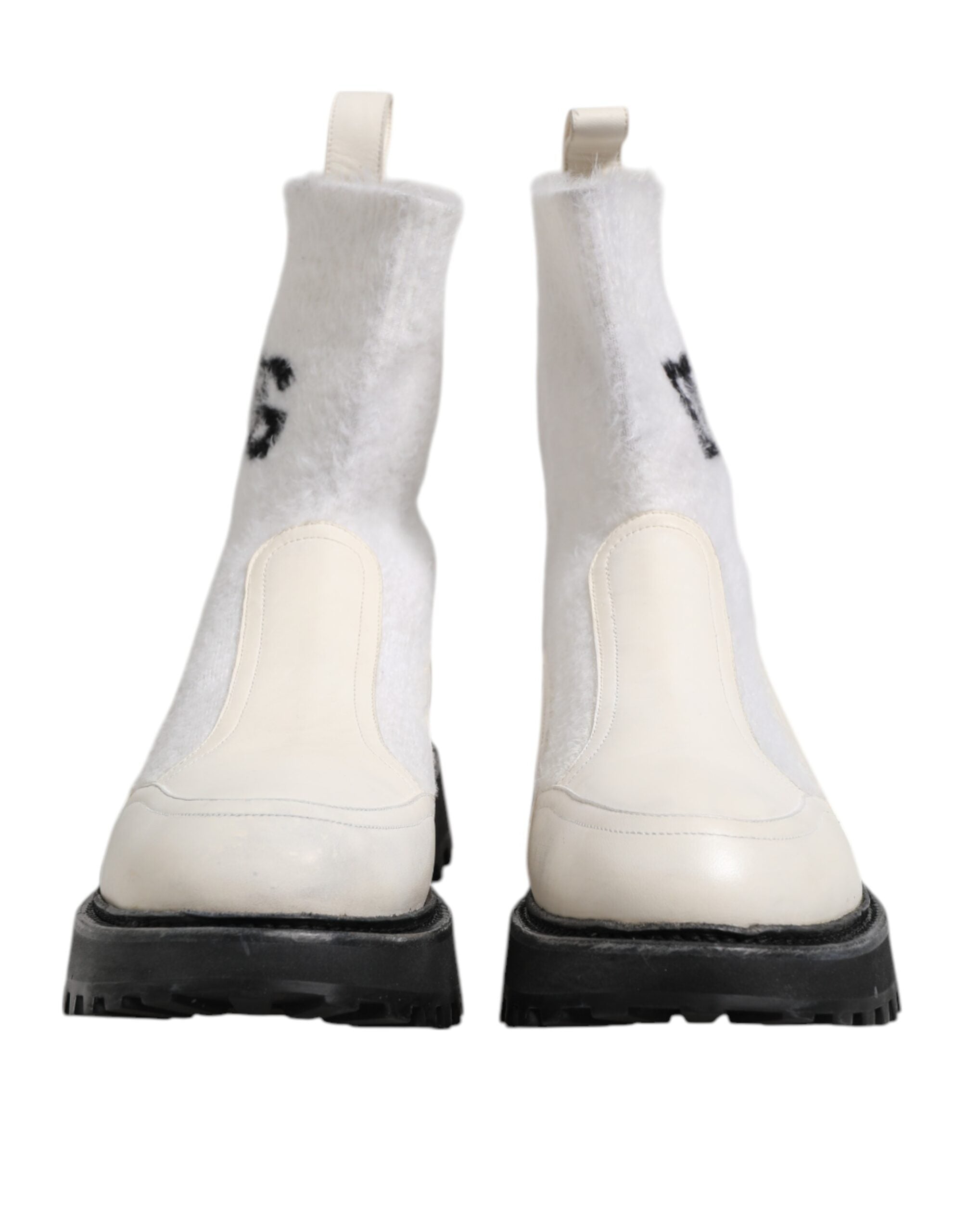White Beige DG Logo Mid Calf Boots Shoes