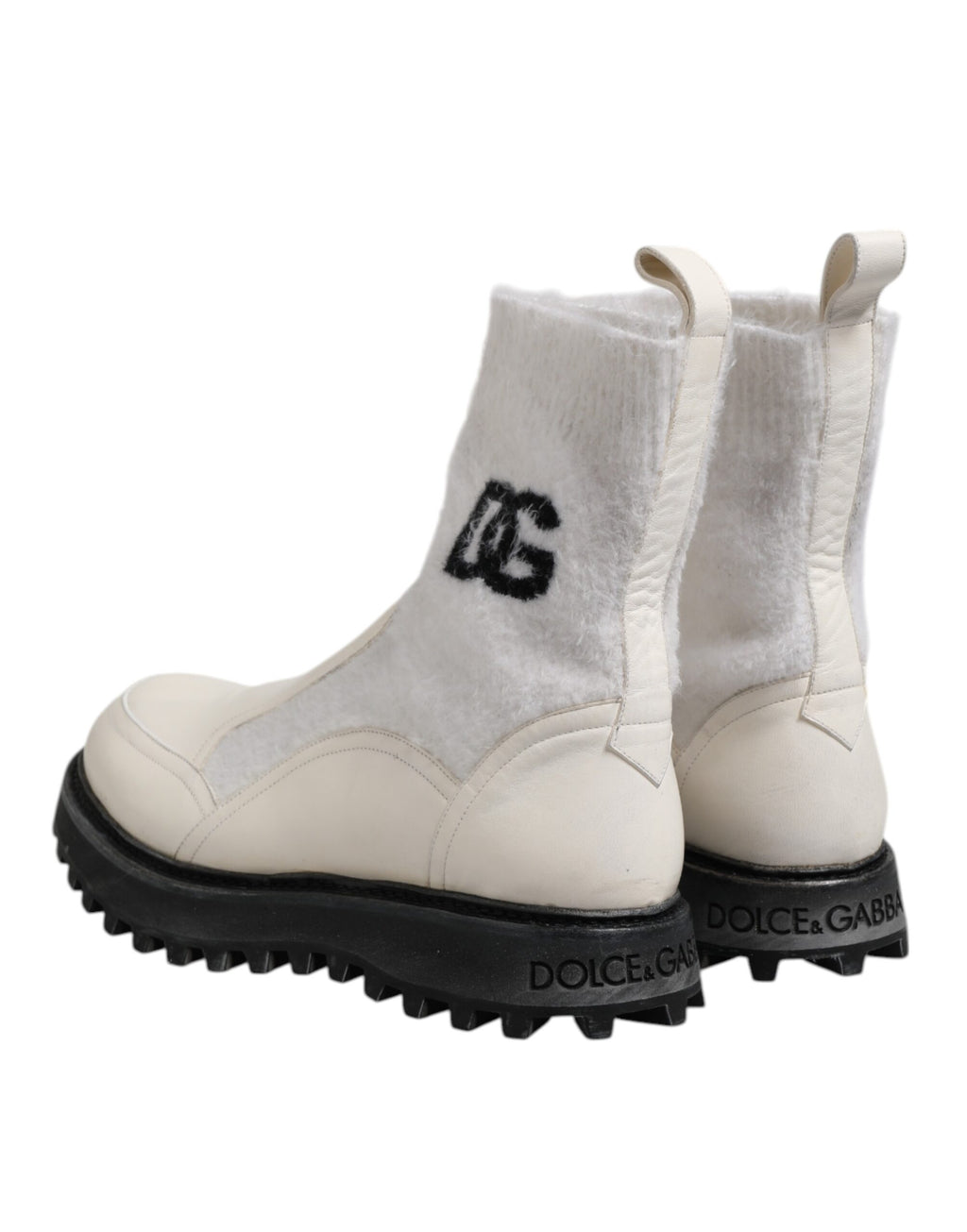White Beige DG Logo Mid Calf Boots Shoes