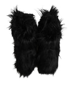 Black Faux Fur Mid Calf Boots Shoes