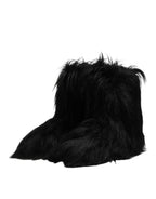 Black Faux Fur Mid Calf Boots Shoes