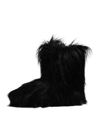 Black Faux Fur Mid Calf Boots Shoes