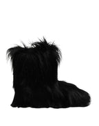 Black Faux Fur Mid Calf Boots Shoes