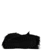Black Faux Fur Mid Calf Boots Shoes