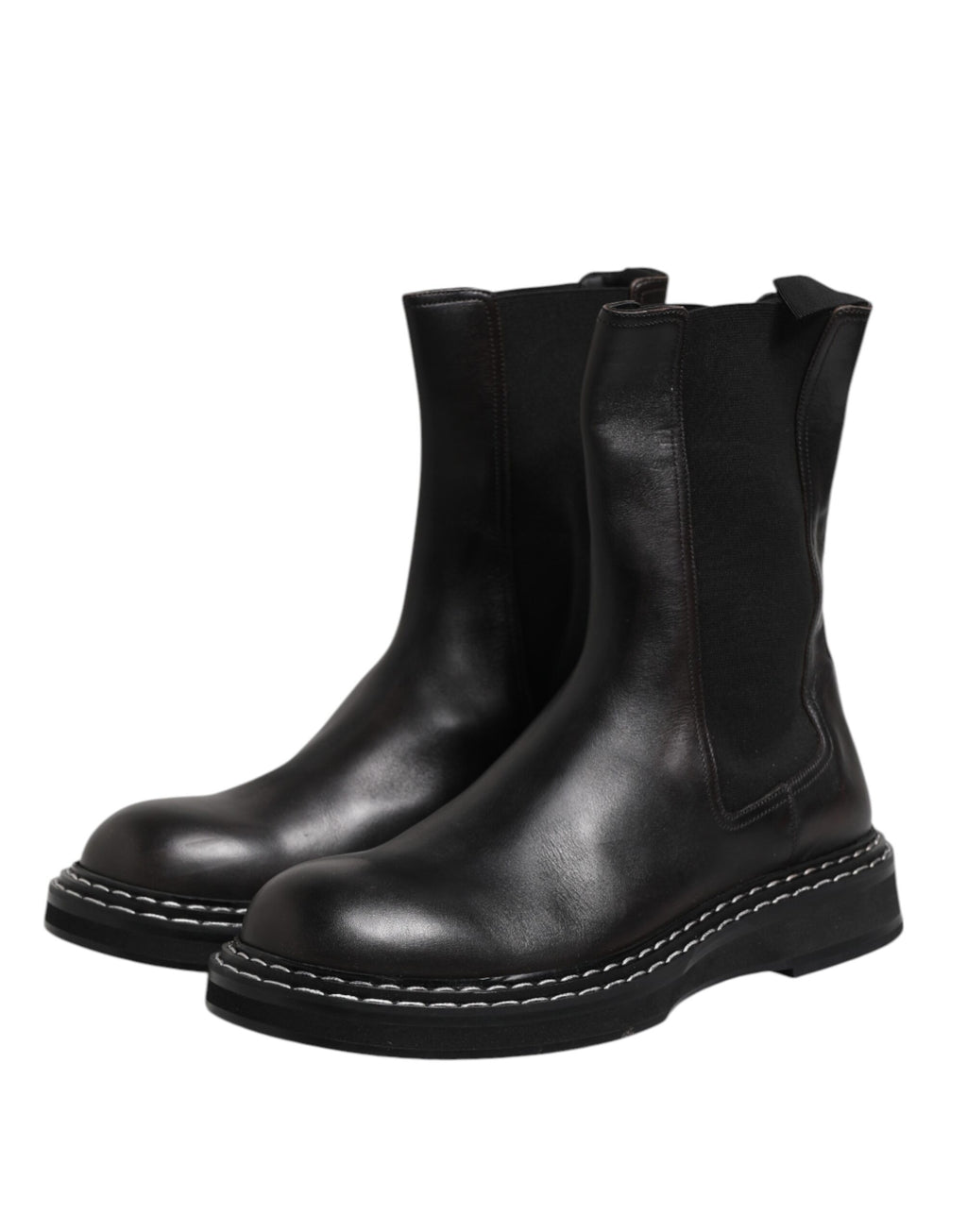 Black Leather Mid Calf Boots Flats Shoes